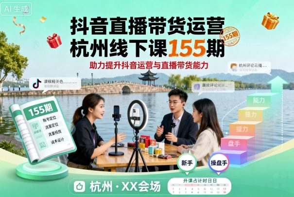 抖音直播带货运营杭州线下课155期，助力提升抖音运营与直播带货能力-卓别林资源社