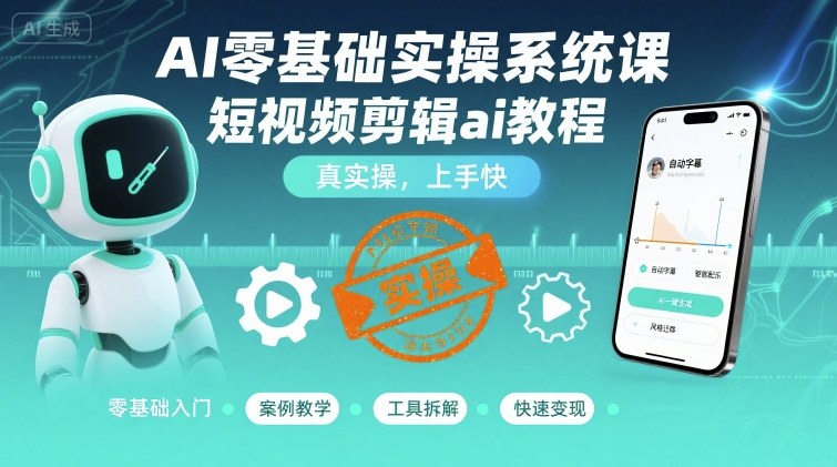 AI零基础实操系统课，短视频剪辑ai教程，真实操，上手快-卓别林资源社