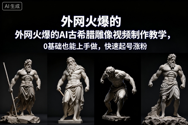 外网火爆的AI古希腊雕像视频制作教学，0基础也能上手做，快速起号涨粉-卓别林资源社