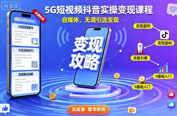 5G短视频抖音实操变现课程，自媒体，无谓引流变现-卓别林资源社