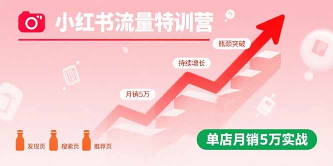 小红书流量特训营：突破流量瓶颈，实现店铺持续增长，单店月销5万实战-卓别林资源社
