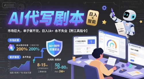 AI代写剧本，市场巨大，单子做不完，日入1k+ 永不失业【附工具指令】-卓别林资源社