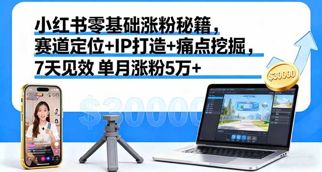 小红书零基础涨粉秘籍，赛道定位+IP打造+痛点挖掘，7天见效 单月涨粉5万+-卓别林资源社