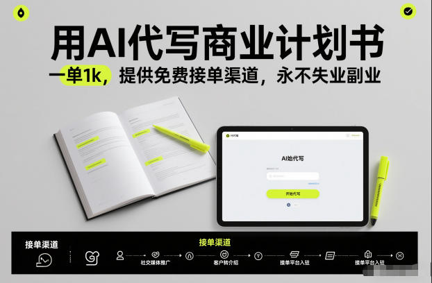 用AI代写商业计划书，一单1k，提供免费接单渠道，永不失业副业-卓别林资源社