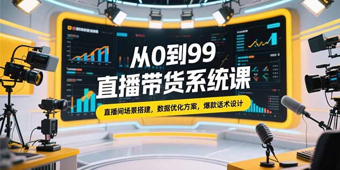 从0到99直播带货系统课，直播间场景搭建，数据优化方案，爆款话术设计-卓别林资源社