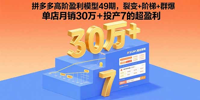 拼多多高阶盈利模型49期，裂变+阶梯+群爆  单店月销30万+投产7的超盈利-卓别林资源社