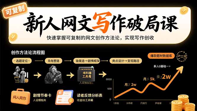 新人网文写作破局课：快速掌握可复制的网文创作方法论，实现写作创收-卓别林资源社