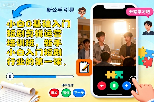 小白0基础入门短剧剪辑运营培训班，新手小白入门短剧行业的第一课-卓别林资源社