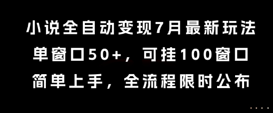 小说全自动变现7月玩法，单窗口50+，可挂100窗口，简单上手，全流程限时公布【揭秘】-卓别林资源社