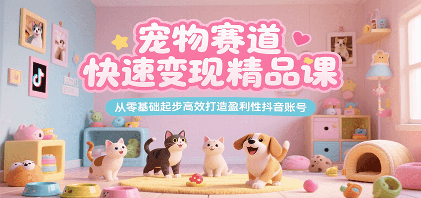 宠物赛道快速变现精品课，从零基础起步高效打造盈利性抖音账号-卓别林资源社