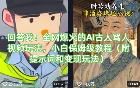 回答我！全网爆火的AI古人骂人视频玩法，小白保姆级教程(附提示词和变现玩法)-卓别林资源社