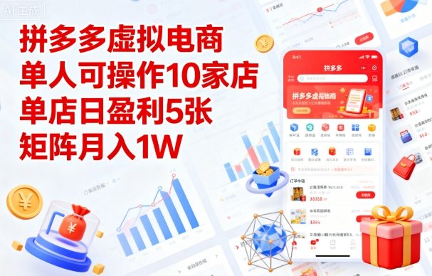 拼多多虚拟电商，单人可操作10家店，单店日盈利5张，矩阵月入1W+【揭秘】-卓别林资源社