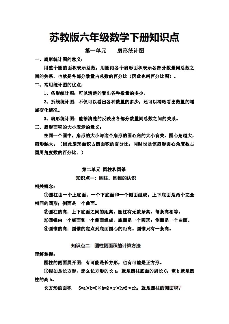 六下苏教版数学知识点-卓别林资源社