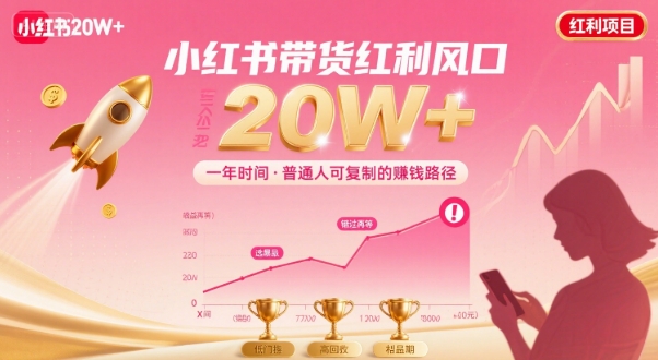 一年时间靠小红书带货项目年入20w+，最不能错的大红利项目-卓别林资源社