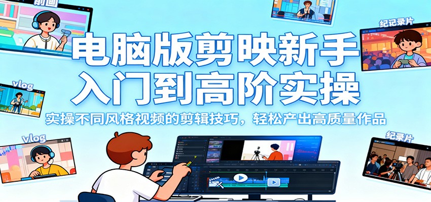 电脑版剪映新手入门到高阶实操,实操不同风格视频的剪辑技巧,轻松产出高质量作品-卓别林资源社