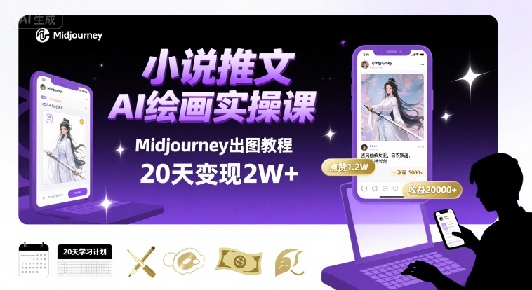 小说推文干货分享之AI绘画MJ出图实操课，用Midjourney做小说推文，20天挣2w-卓别林资源社