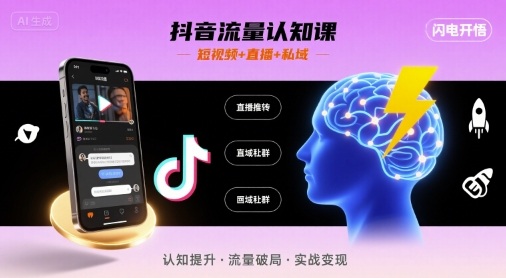抖音流量认知课，短视频+直播+私域，认知提升，闪电开悟-卓别林资源社