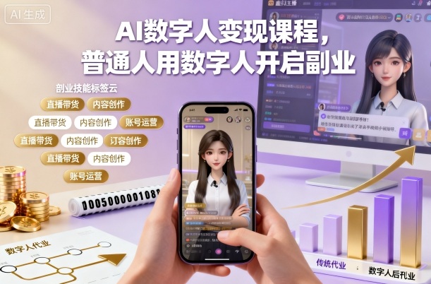 AI数字人变现课程，普通人用数字人开启副业-卓别林资源社