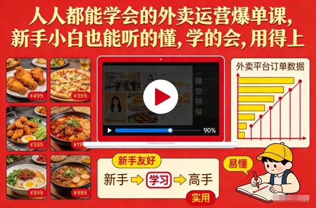 人人都能学会的外卖运营爆单课，新手小白也能听的懂，学的会，用得上-卓别林资源社