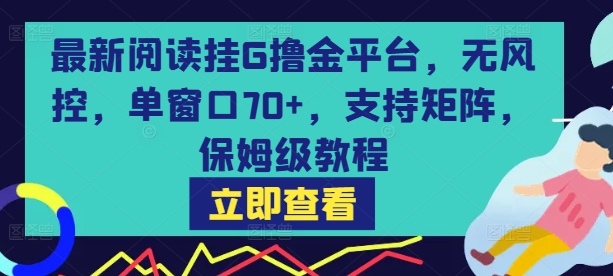 最新阅读挂G撸金平台，无风控，单窗口70+，支持矩阵，保姆级教程【揭秘】-卓别林资源社