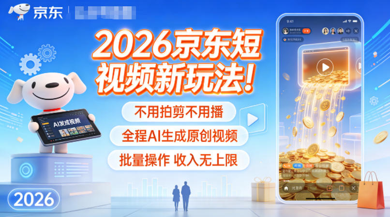 2026京东短视频新玩法！不用拍剪不用播，全程AI生成原创视频，批量操作收入无上限-卓别林资源社