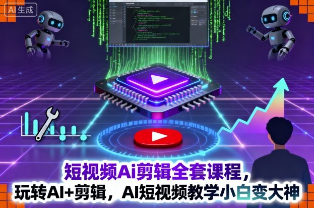 短视频Ai剪辑全套课程，玩转AI+剪辑，AI短视频教学小白变大神-卓别林资源社