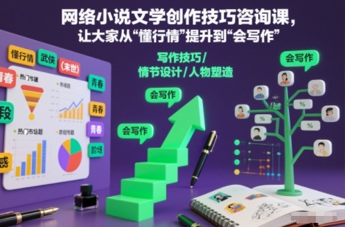 网络小说文学创作技巧咨询课,让大家从“懂行情”提升到”会写作”的高度-卓别林资源社