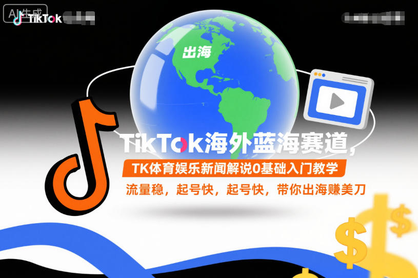 TikTok海外蓝海赛道，TK体育娱乐新闻解说0基础入门教学，流量稳，起号快，带你出海賺美刀-卓别林资源社