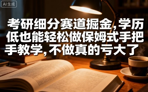 考研细分赛道掘金，日入1k+，学历低也能轻松做保姆式手把手教学，不做真的亏大了【揭秘】-卓别林资源社