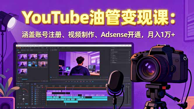 2025YouTube油管变现课：涵盖账号注册、视频制作、Adsense开通，月入1万+-卓别林资源社
