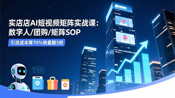 实体店AI短视频矩阵实战课:数字人/团购/矩阵SOP,引流成本降70%销量翻3倍-卓别林资源社