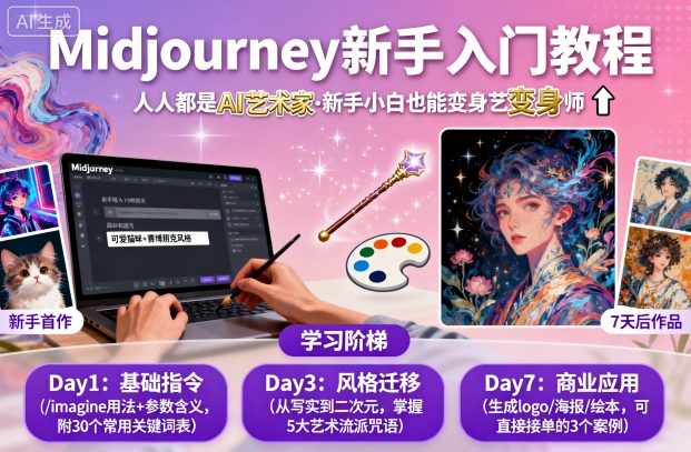 midjourney新手入门教程：人人都是AI艺术家，新手小白也能变身艺术大师-卓别林资源社
