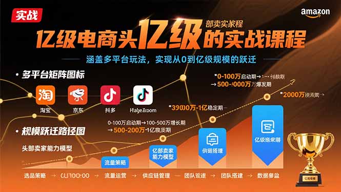 亿级电商头部卖家的实战课程：涵盖多平台玩法，实现从0到亿级规模的跃迁-卓别林资源社