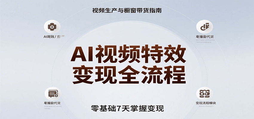 AI视频特效变现全流程，零基础7天掌握视频生产到橱窗带货变现-卓别林资源社