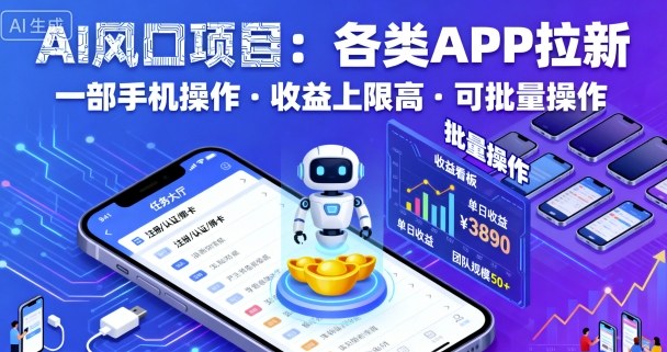 AI风口项目，各类APP拉新，一部手机就可以操作，收益上限高，可批量操作-卓别林资源社