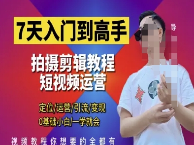 7天入门到高手，短视频剪辑运营高手课，定位 运营 引|流 变现，0基础小白一学就会-卓别林资源社