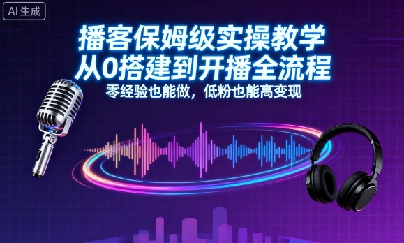 播客保姆级实操教学，从0搭建到开播全流程，零经验也能做，低粉也能高变现-卓别林资源社