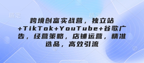 跨境创富实战营，独立站+TikTok+YouTube+谷歌广告，经营策略，店铺运营，精准选品，高效引流-卓别林资源社