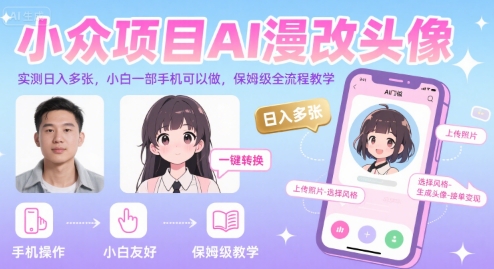 小众项目AI漫改头像，实测日入多张，小白一部手机可以做，保姆级全流程教学-卓别林资源社