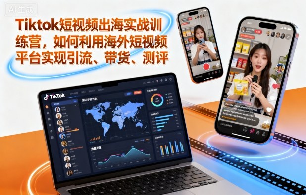 Tiktok短视频出海实战训练营，如何利用海外短视频平台实现引流、带货、测评-卓别林资源社