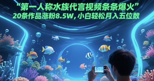 第一人称水族代言视频条条爆火，20条作品涨粉8.5W，小白轻松月入五位数-卓别林资源社