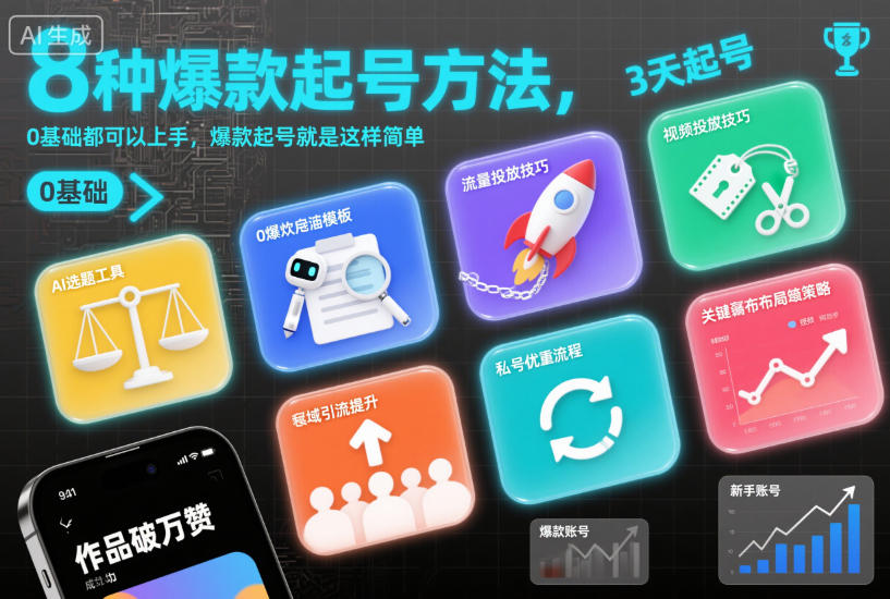 8种爆款起号方法，0基础都可以上手，爆款起号就是这样简单-卓别林资源社