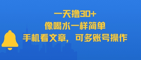 一天撸30+，像喝水一样简单，手机看文章，可多账号操作-卓别林资源社