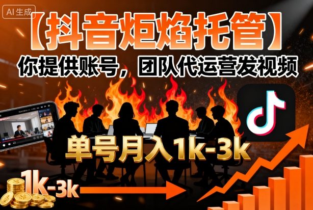 【抖音炬焰托管】你提供账号，团队代运营发视频，单号月入1k+【揭秘】-卓别林资源社