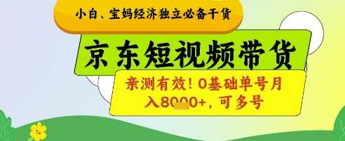 小白宝妈经济独立必备干货，京东短视频带货，亲测有效!0基础单号月入8k+，可多号【揭秘】-卓别林资源社
