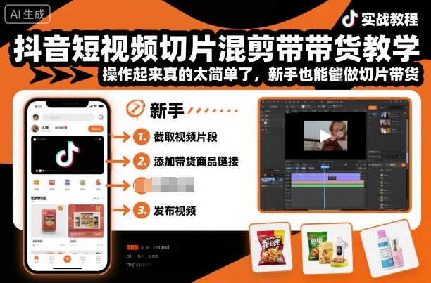 抖音短视频切片混剪带货教学,操作起来真的太简单了,新手也能做切片带货-卓别林资源社