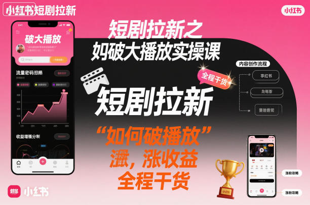 短剧拉新之小红书如何破大播放实操课,如何破播放,涨收益,全程干货-卓别林资源社