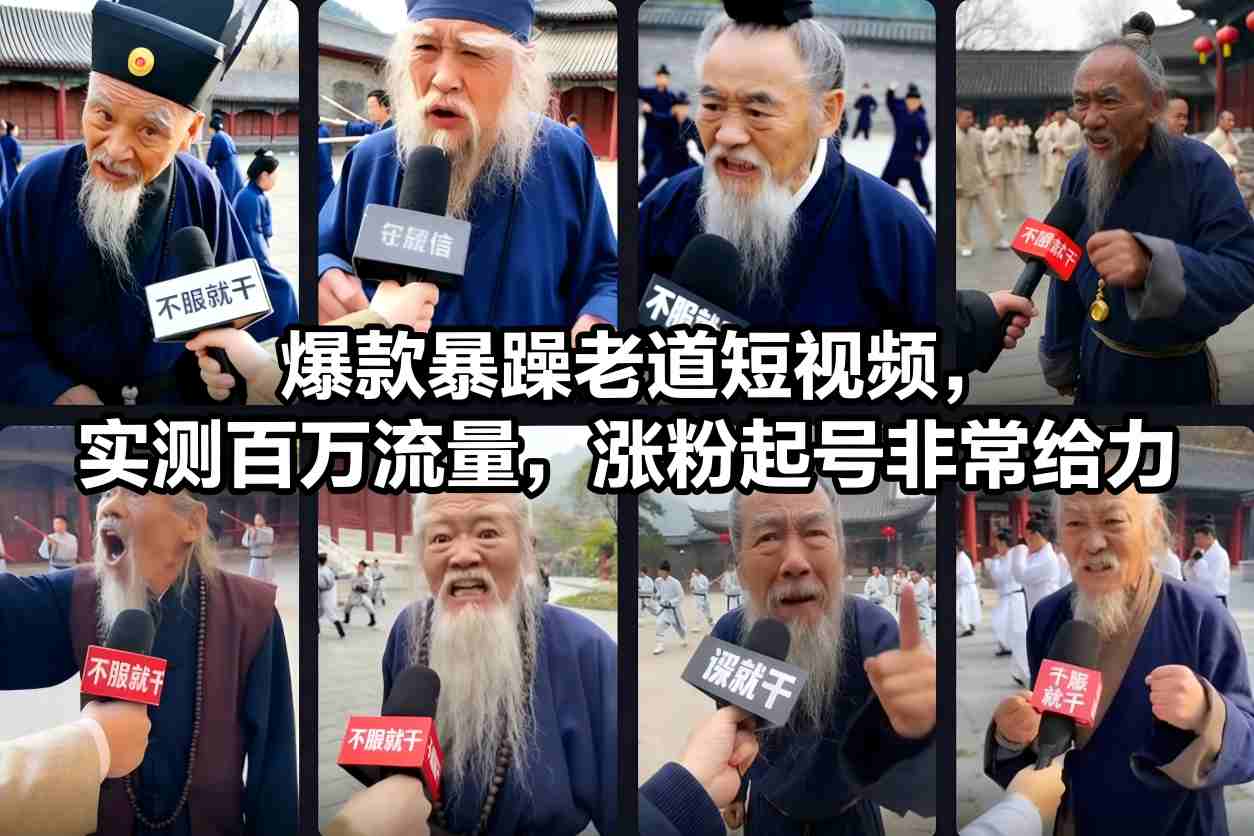 爆款暴躁老道短视频，实测百万流量，涨粉起号非常给力-卓别林资源社
