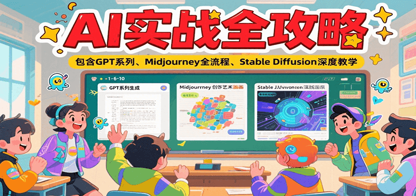 AI实战全攻略，包含GPT系列、Midjourney全流程、Stable Diffusion深度教学-卓别林资源社