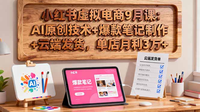 小红书虚拟电商9月课：AI原创技术+爆款笔记制作+云端发货，单店月利3万+-卓别林资源社